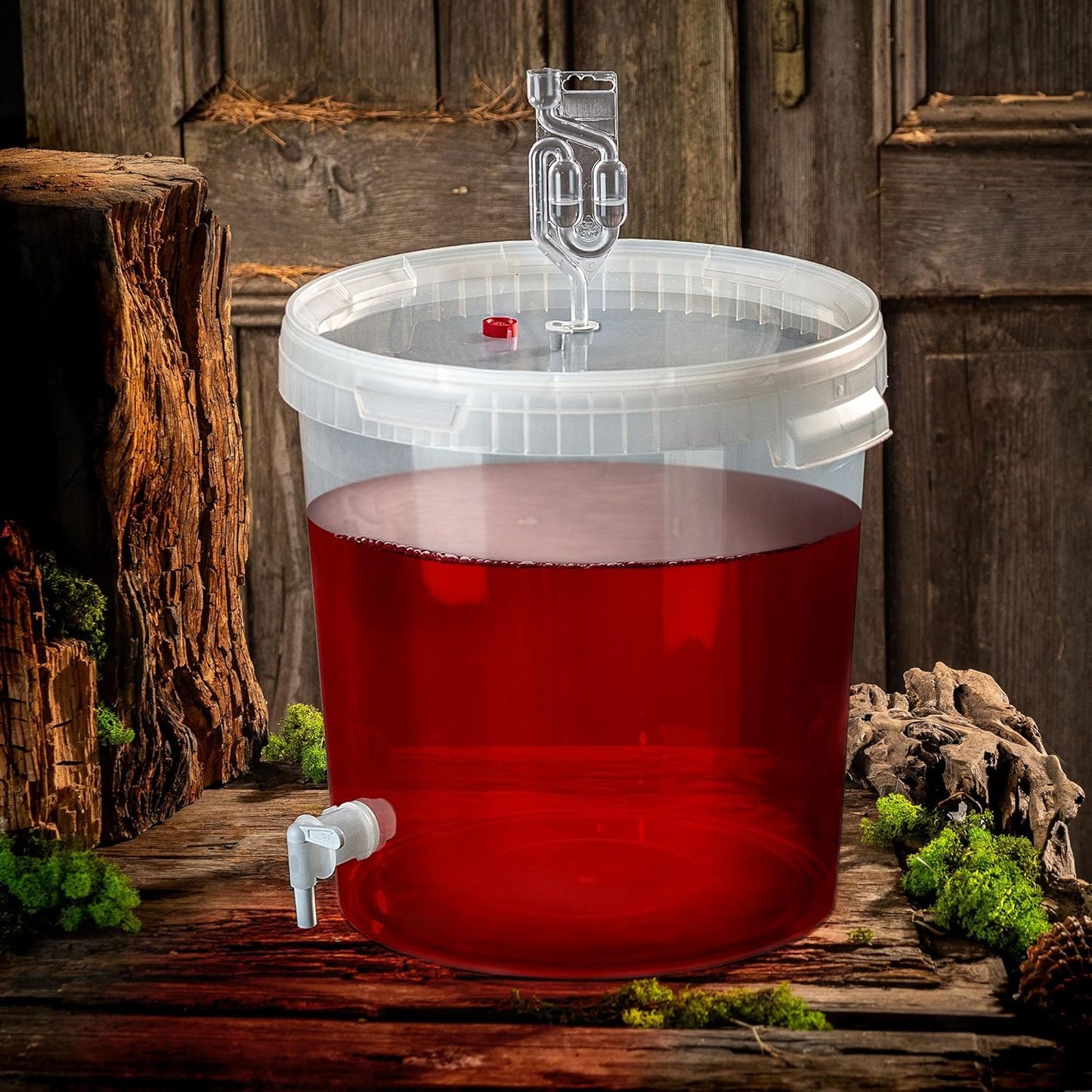 Gäreimer, 33 Liter, + Auslaufhahn, Gärröhrchen & Gummistopfen 33l, Transparent