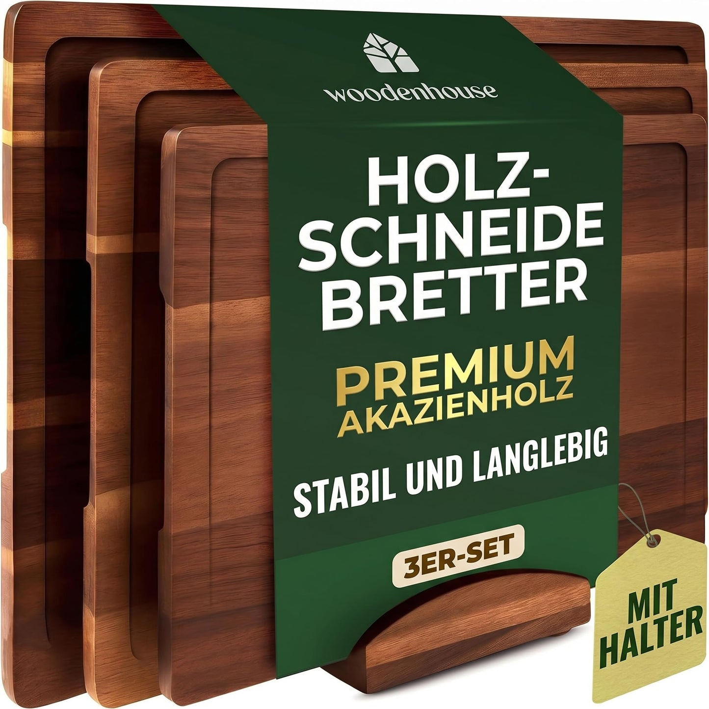 3-teiliges Schneidebrett-Set mit Ständer