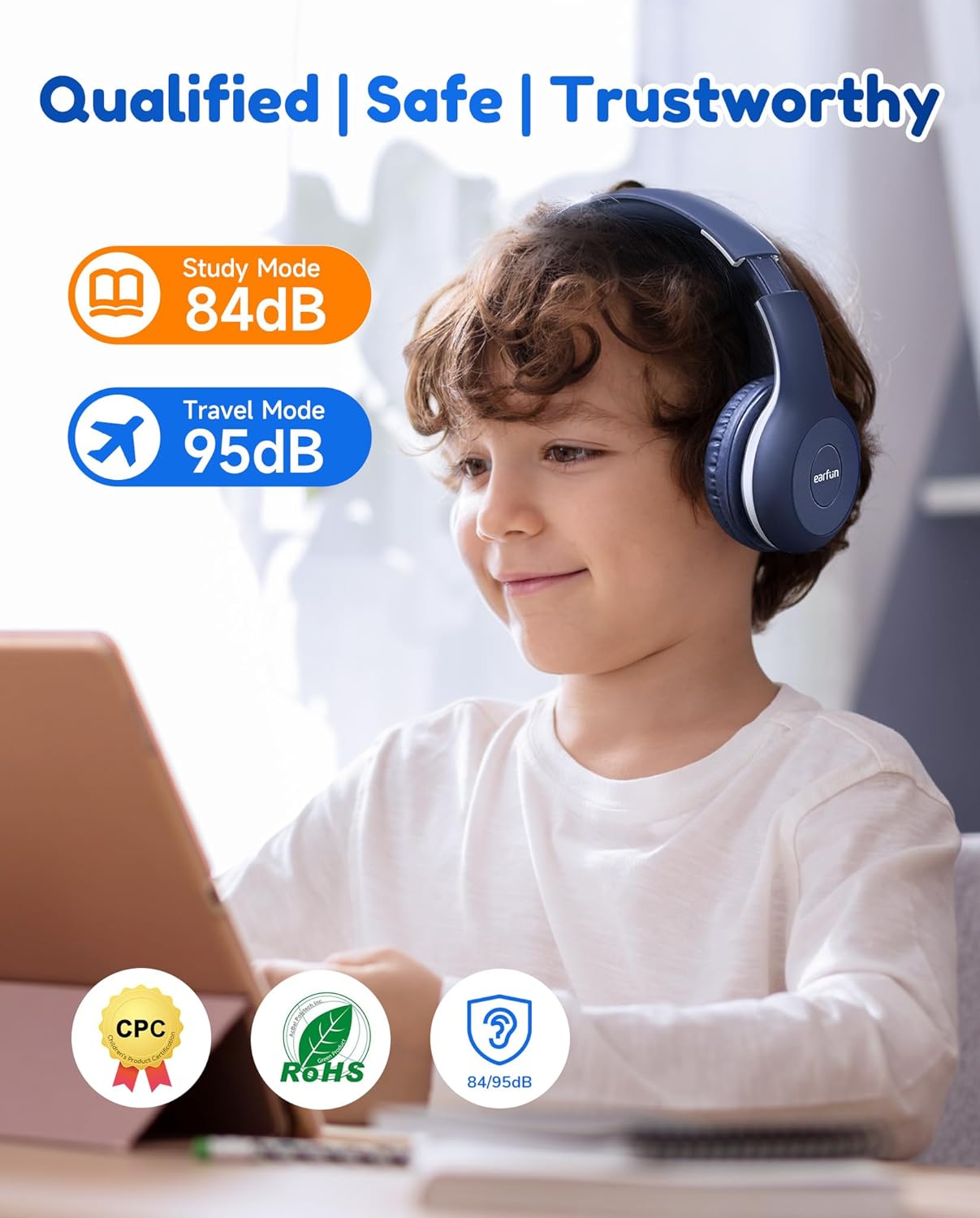 Bluetooth Kopfhörer für Kinder, faltbar, 85/94dBA Marineblau