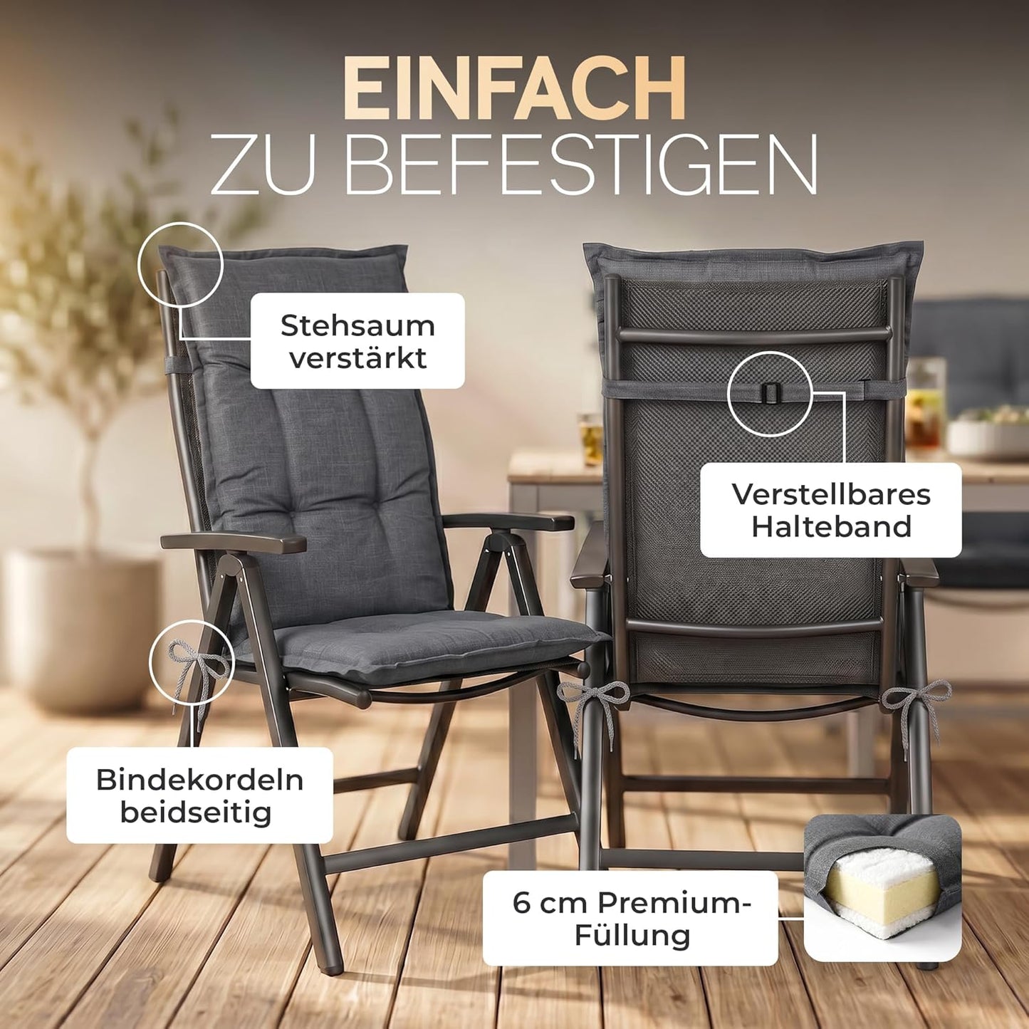 3er-Set Hochlehner-Sitzauflagen, 3-Stück Antrazit