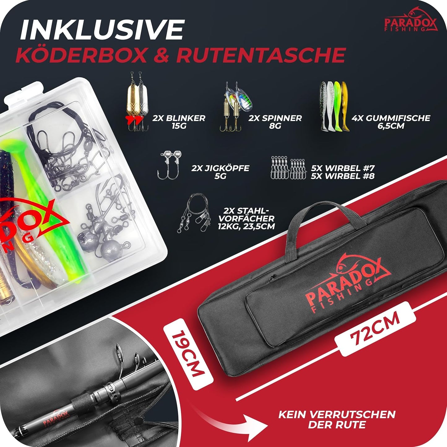 Angelset mit Teleskoprute zum Spinnfischen, 2,40m 15-40g
