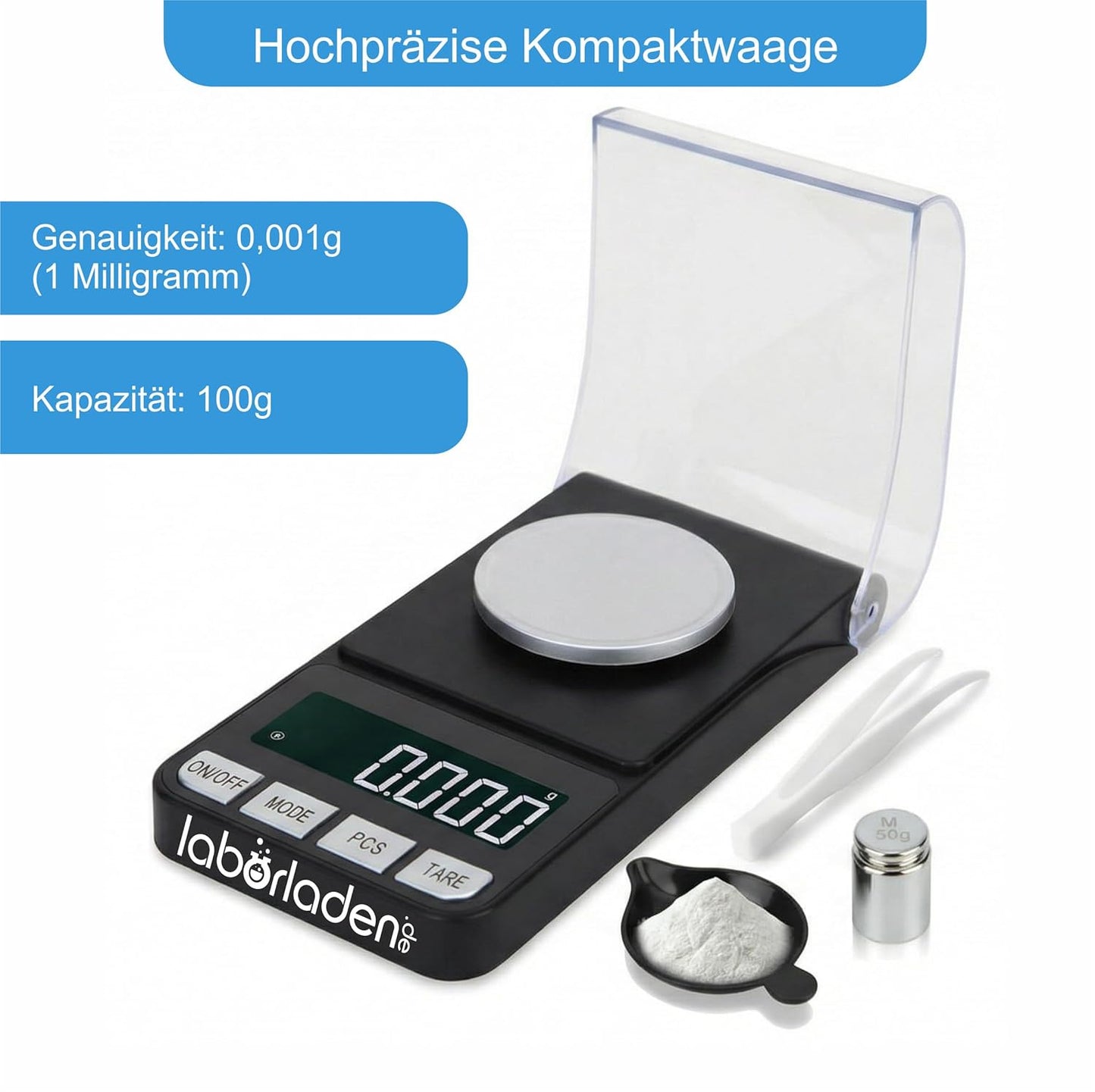 Labor-Feinwaage 0,001 g Genauigkeit, 100 g Kapazität