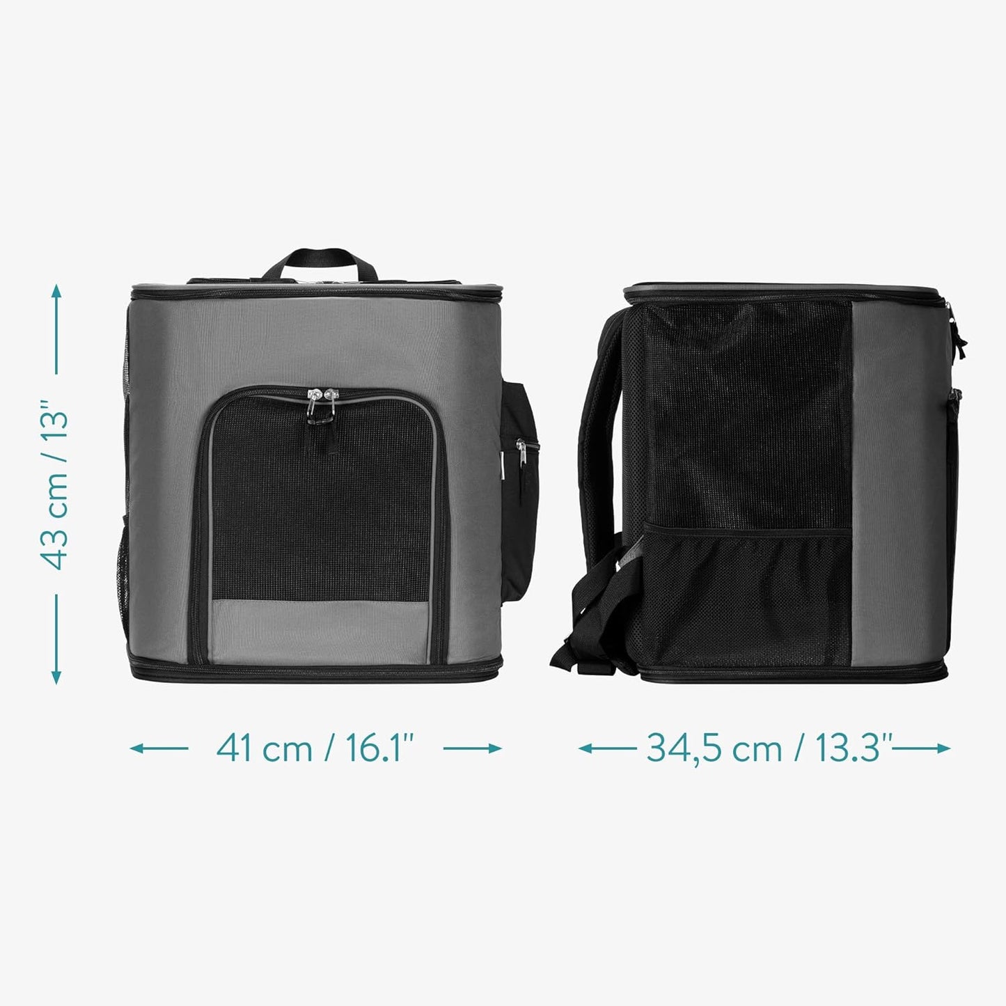 Haustierrucksack mit Bauchgurt, faltbar, Dunkelgrau