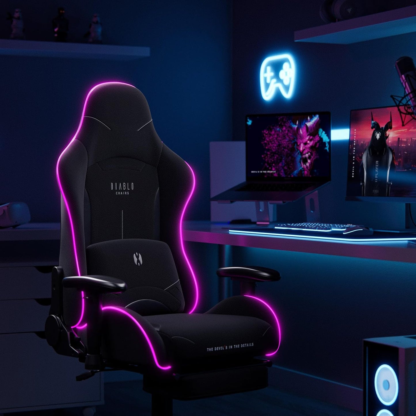 Gamer Stuhl X-Starter mit Kippmechanismus, Schwarz (Led) 132 cm x 68 cm x 49.5 cm