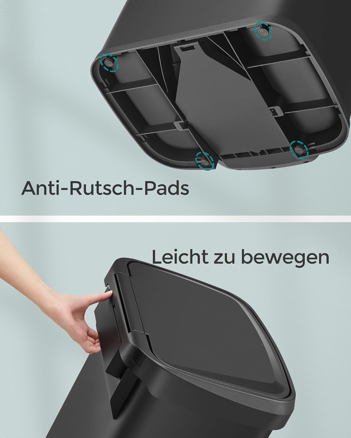 Tretmülleimer mit Kohlefilter und 15 Müllsäcke, 68 L Schwarz
