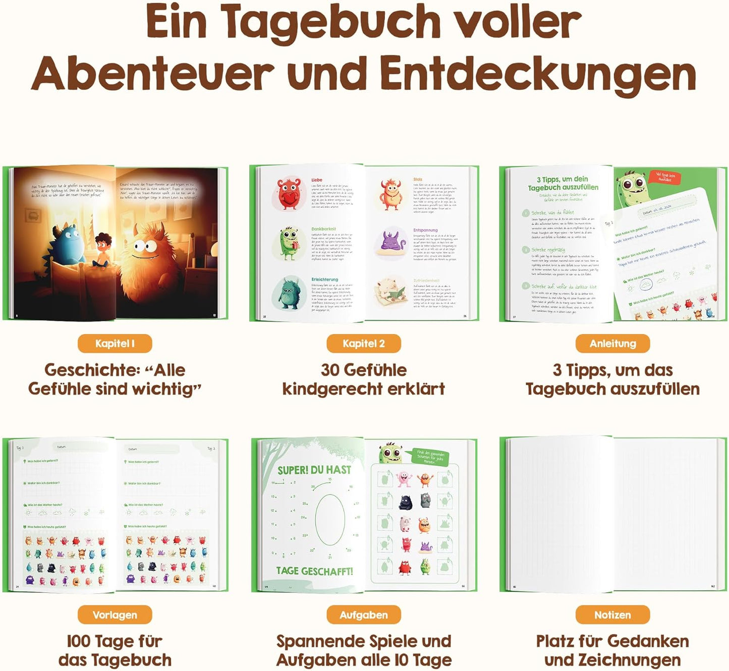Gefühlstagebuch für Kinder mit Spielen, Grün