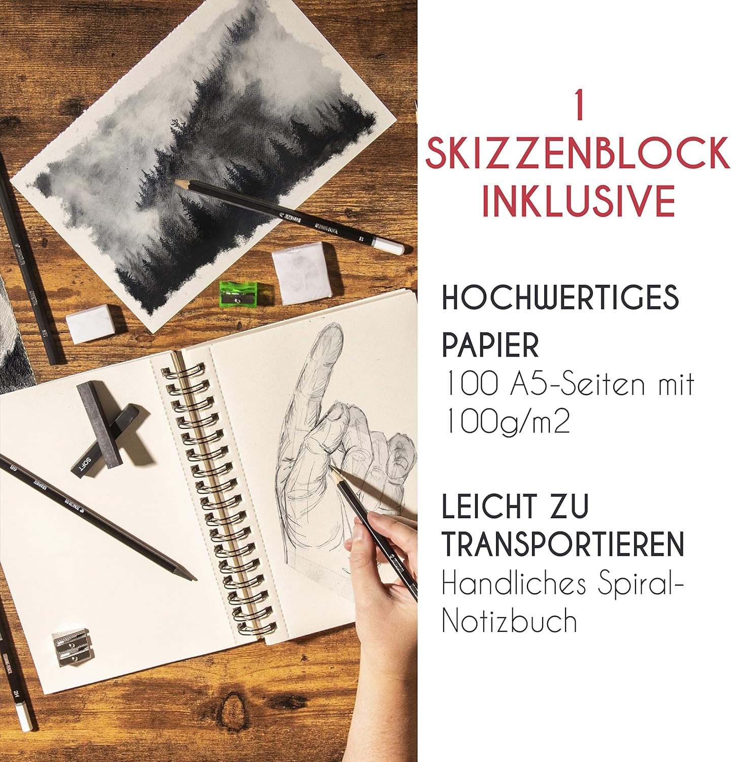 Skizzenbuch mit 18-teiligem Zubehörset