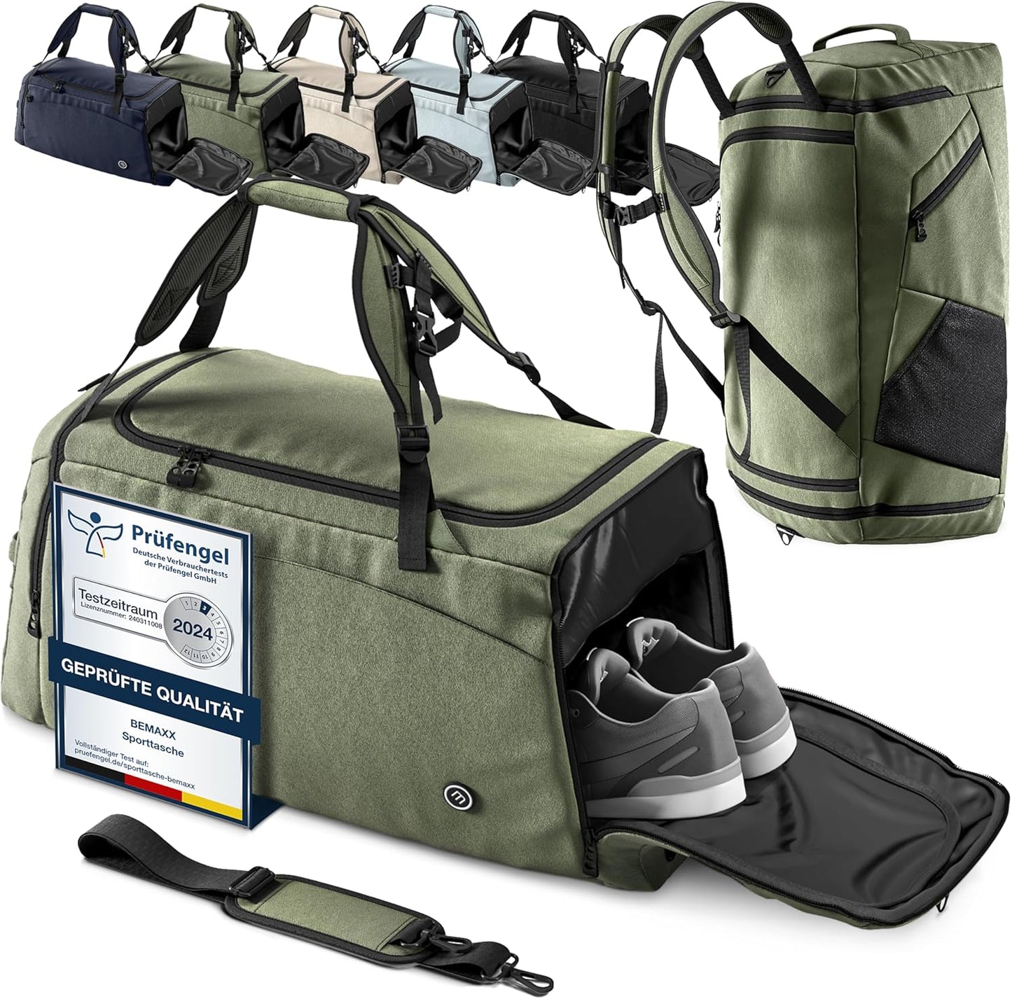 Sport- und Reisetasche mit Rucksack-Funktion, 60 L Grün