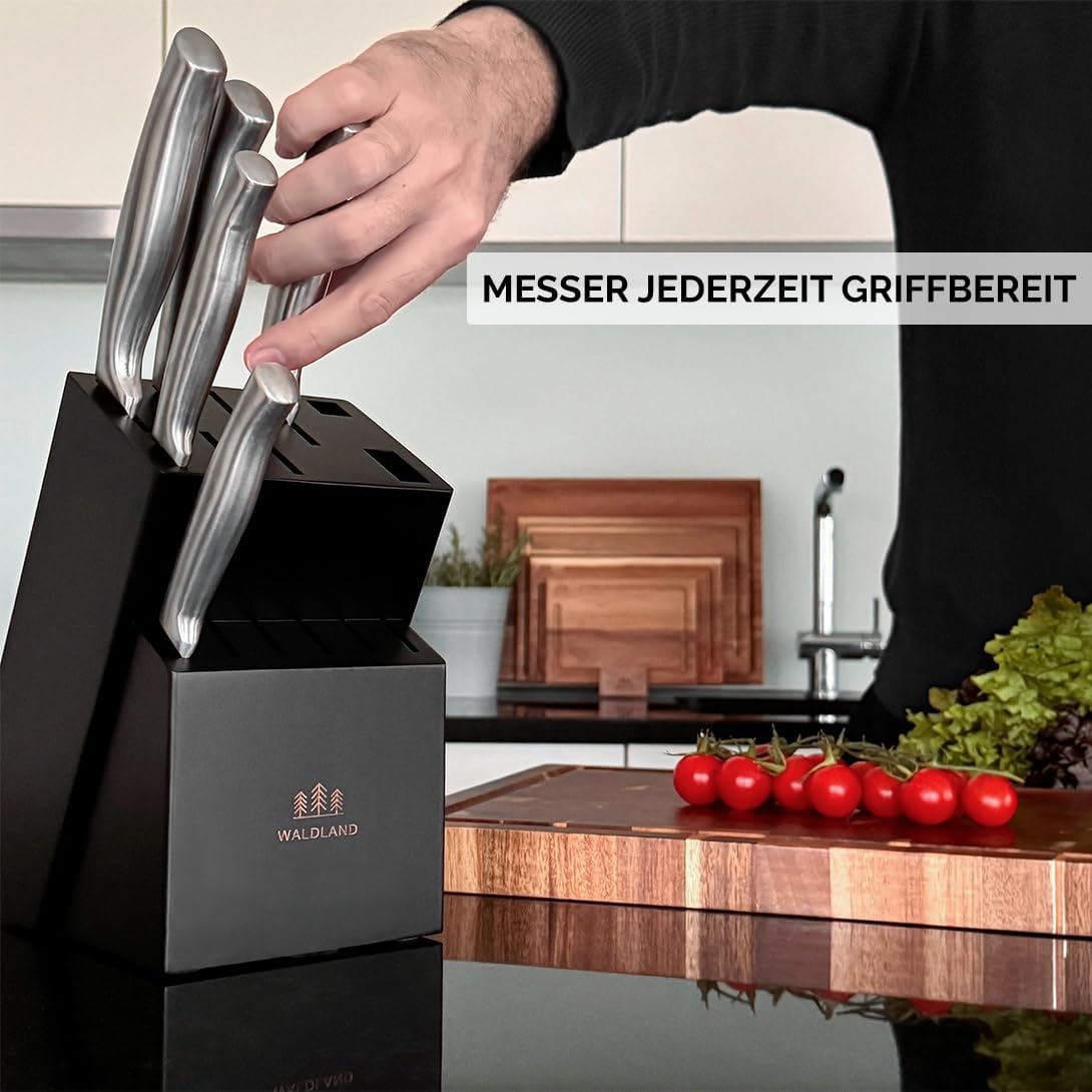 Premium Messerblock mit 15 Schlitzen, Akazienholz Schwarz