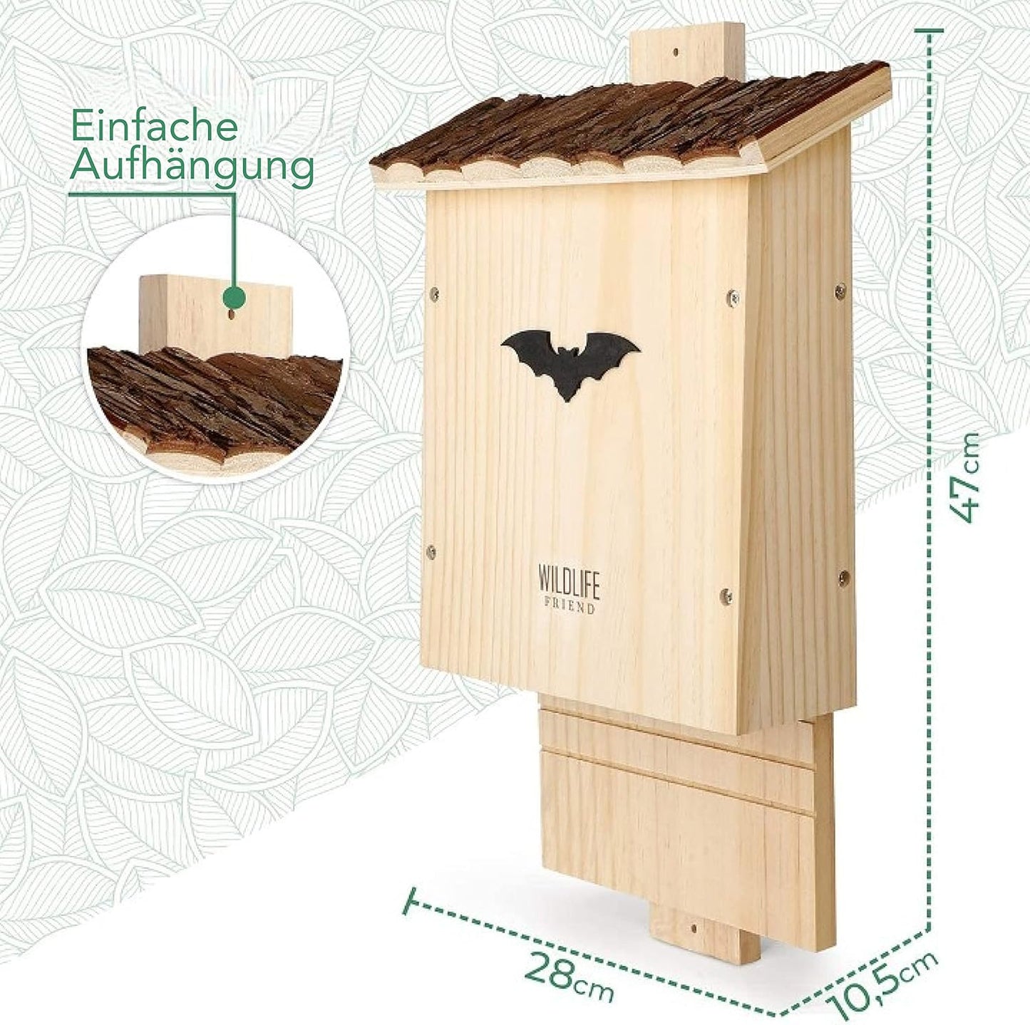 Wetterfester Fledermauskasten mit Rindendach, Rindedach