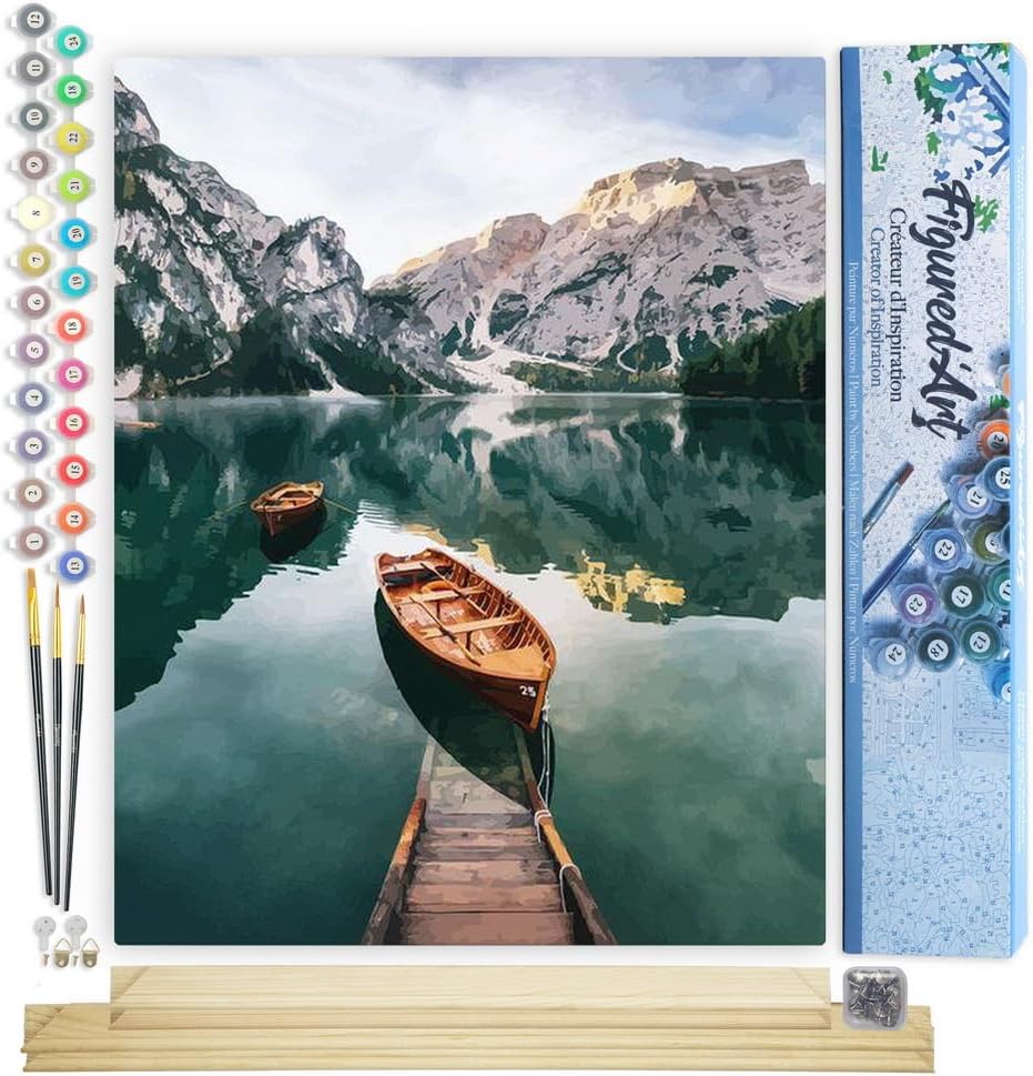 Malen nach Zahlen, Boot und Gebirgssee 40x50cm Mit Keilrahmen (nicht gespannt)