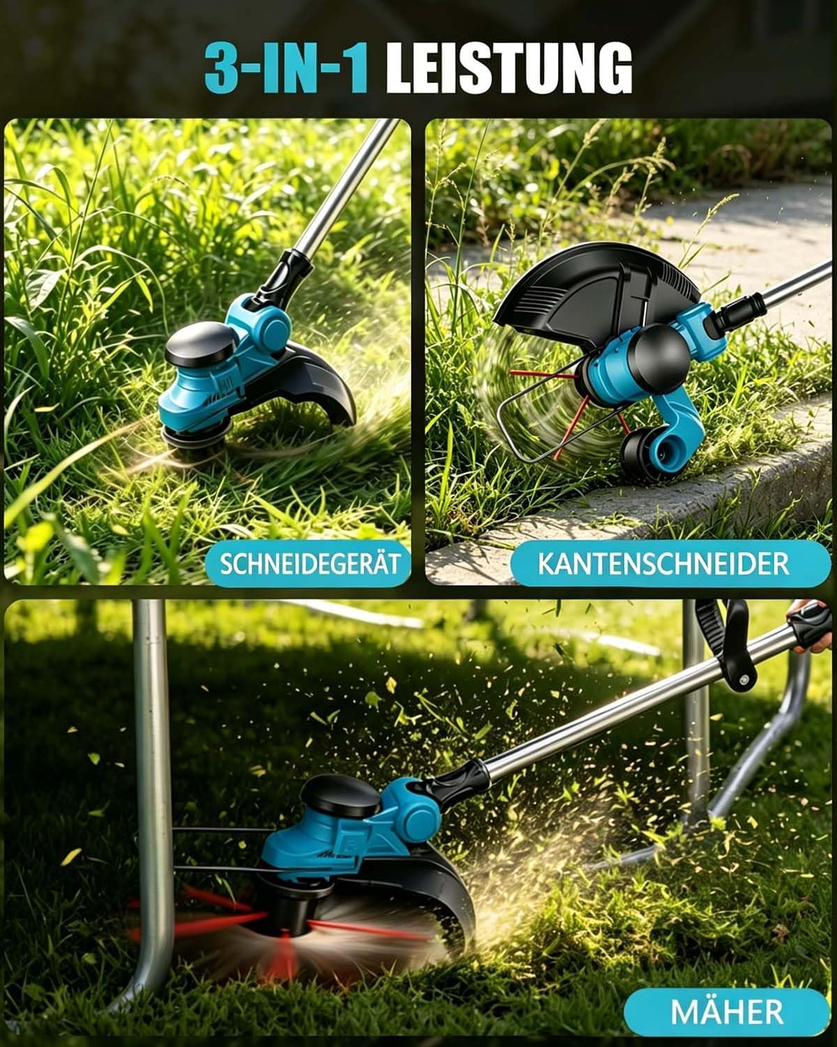 Akku-Rasentrimmer, Blau