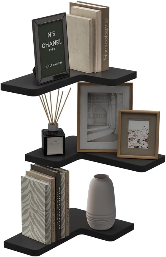3-teiliges Eckregal Curva-Set, Schwarz