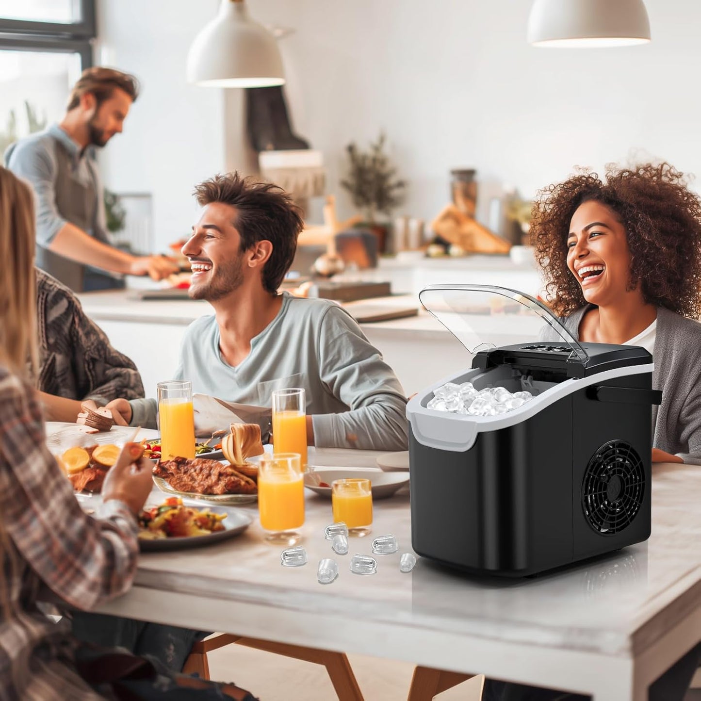 Eiswürfelmaschine mit Selbstreinigung, Schwarz