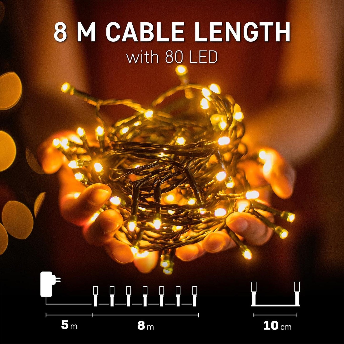 LED-Lichterkette mit Timer-Funktion, 8M / 80 LEDS