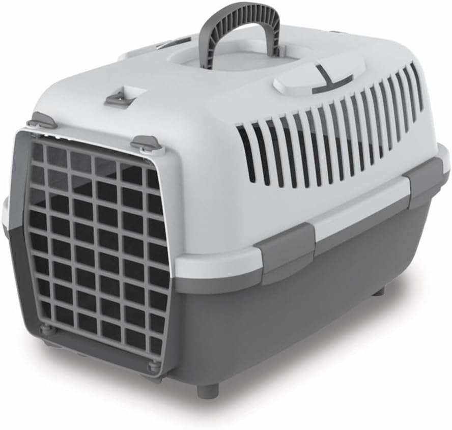 Hundetransportbox für kleine Hunde & Katzen, L 48 x B 32 x H 32 cm Grau