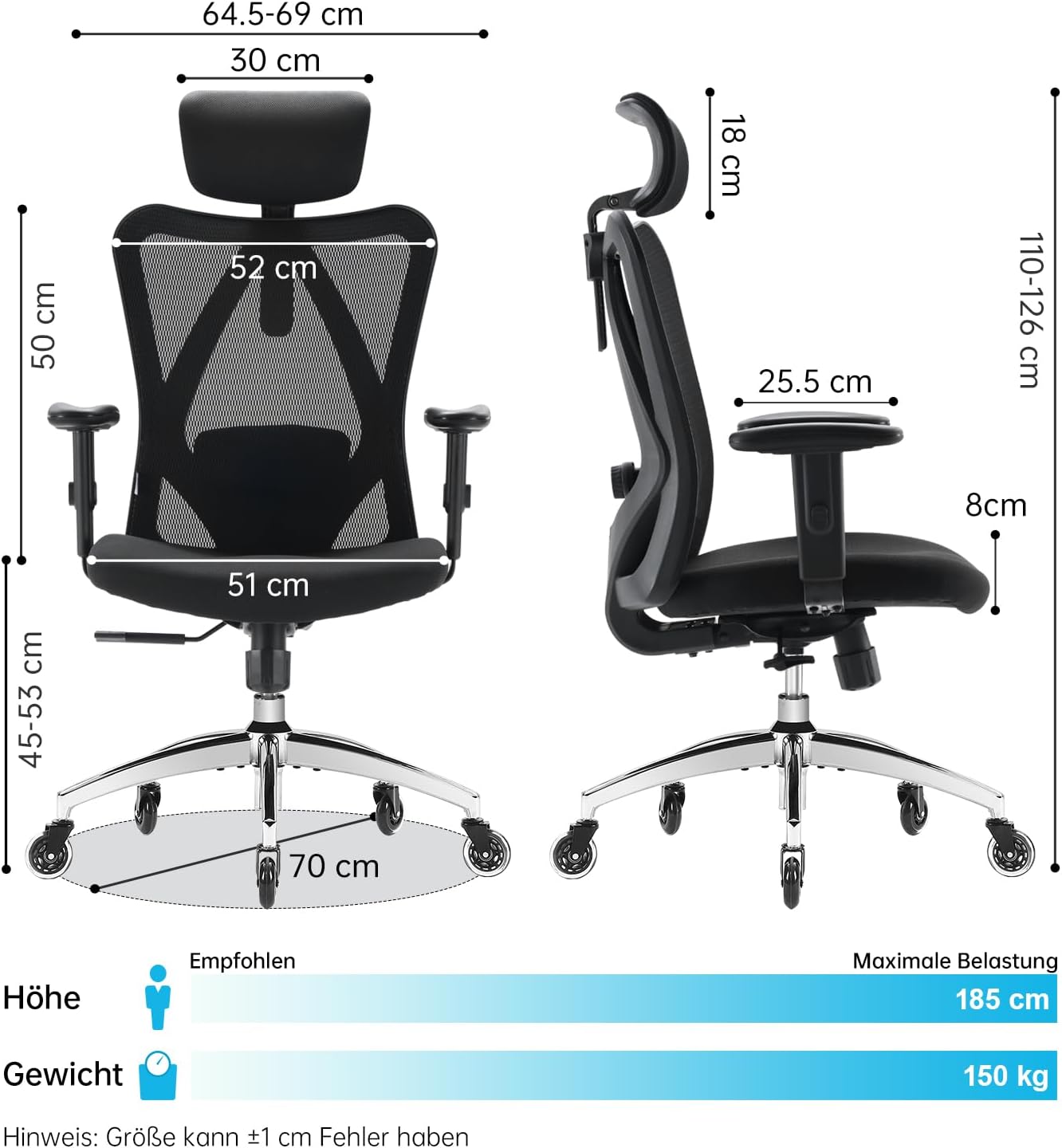 Schreibtischstuhl M18, Schwarz, Upgrade Eisrad