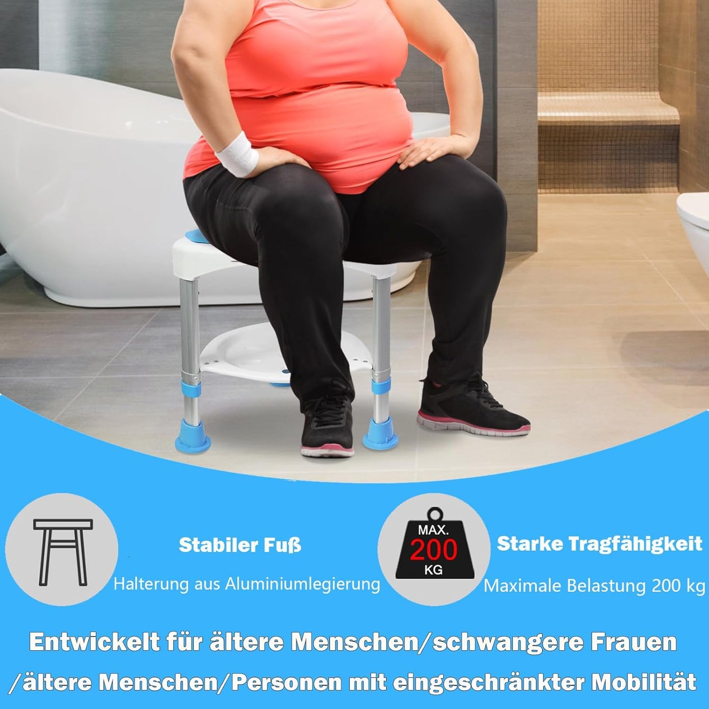 Höhenverstellbarer Duschhocker, drehbar 360°, Type C