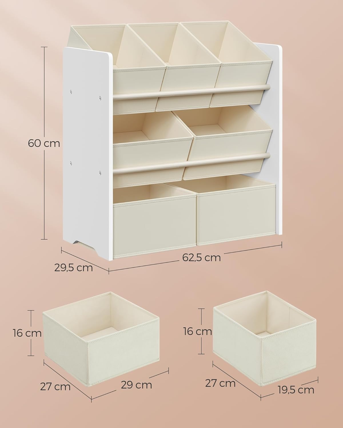 Kinder-Spielzeugregal mit 7 Aufbewahrungsboxen, Wolkenweiß