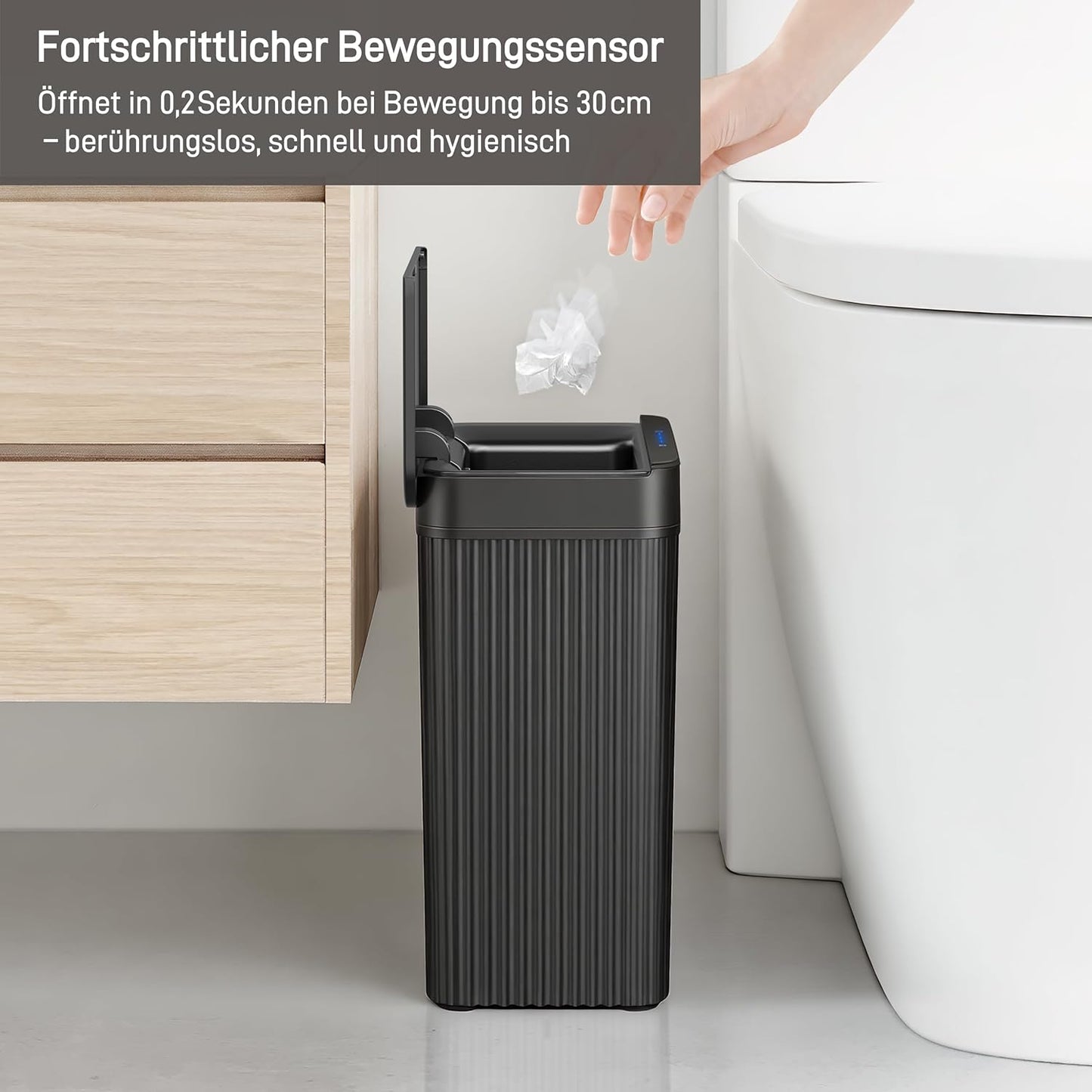 Brio Mülleimer mit Bewegungssensor, wasserdicht, Brio 10L-Schwarz