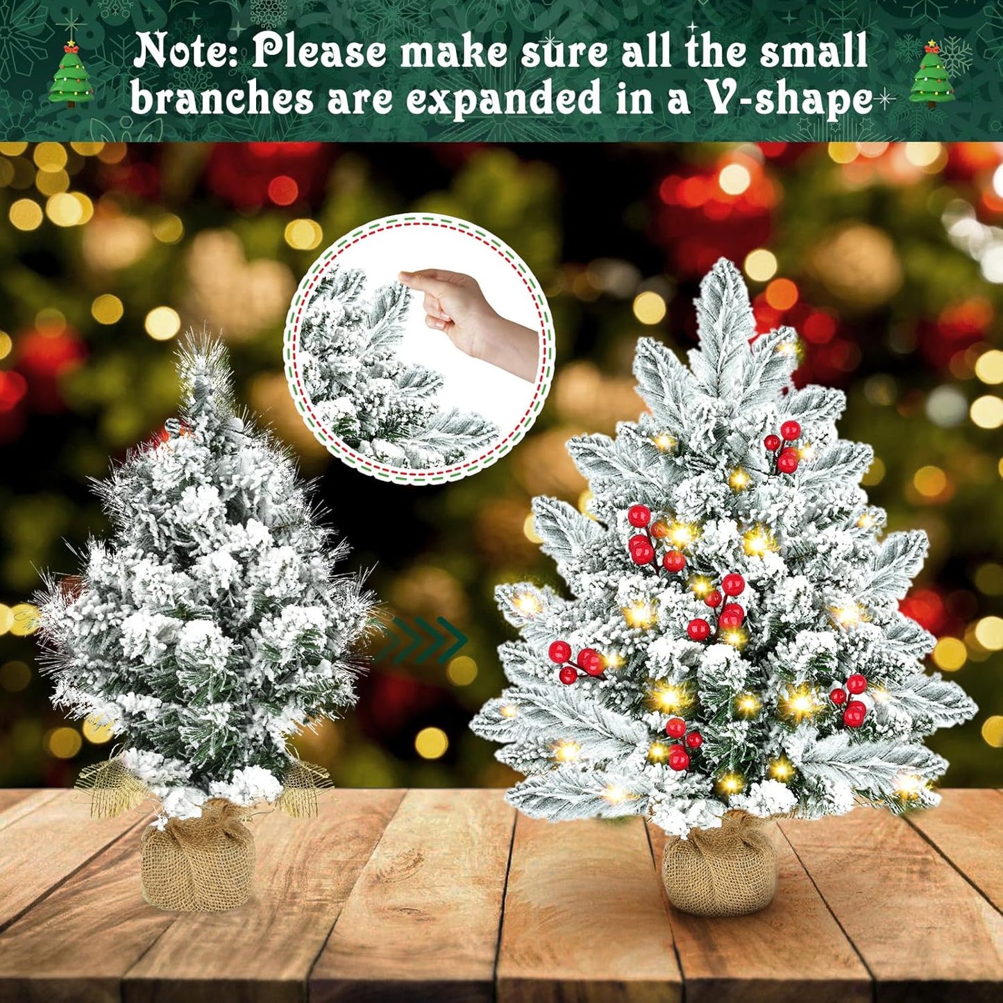 Künstlicher Mini-Weihnachtsbaum mit LED-Lichtern, Stil 2 Schnee