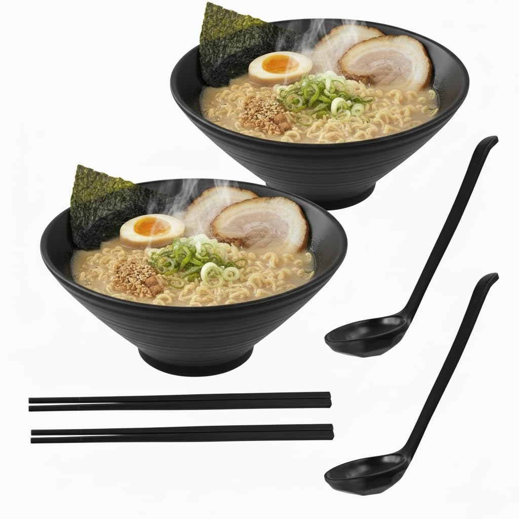 Ramen Schüssel Set mit Löffel und Essstäbchen für 2 Personen