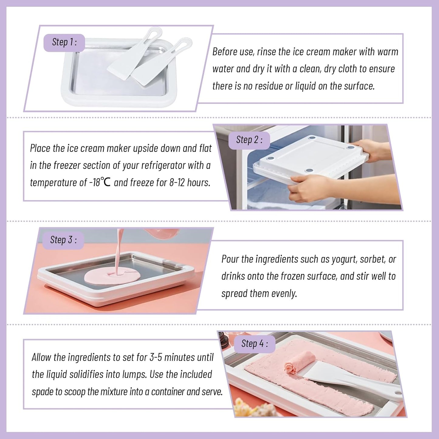 Eisplatte für DIY Ice Cream Rolls mit 2 Spateln, Lavender