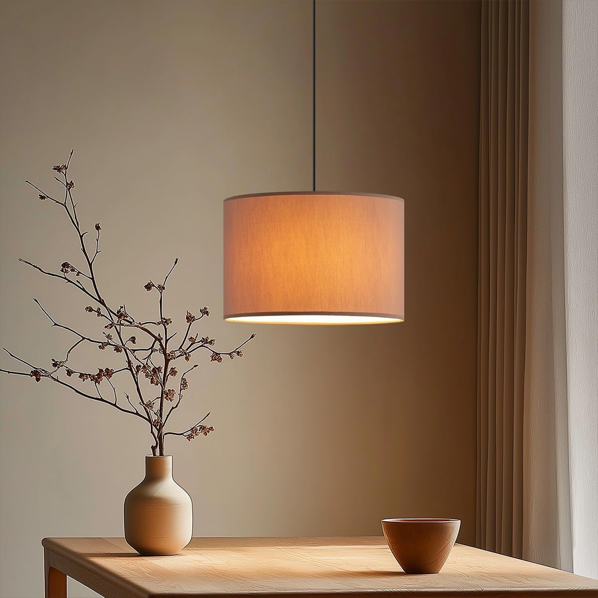 Moderner Zylinder-Lampenschirm aus Baumwolle (RoHS), Funghi 30cm durchmesser 20cm höhe