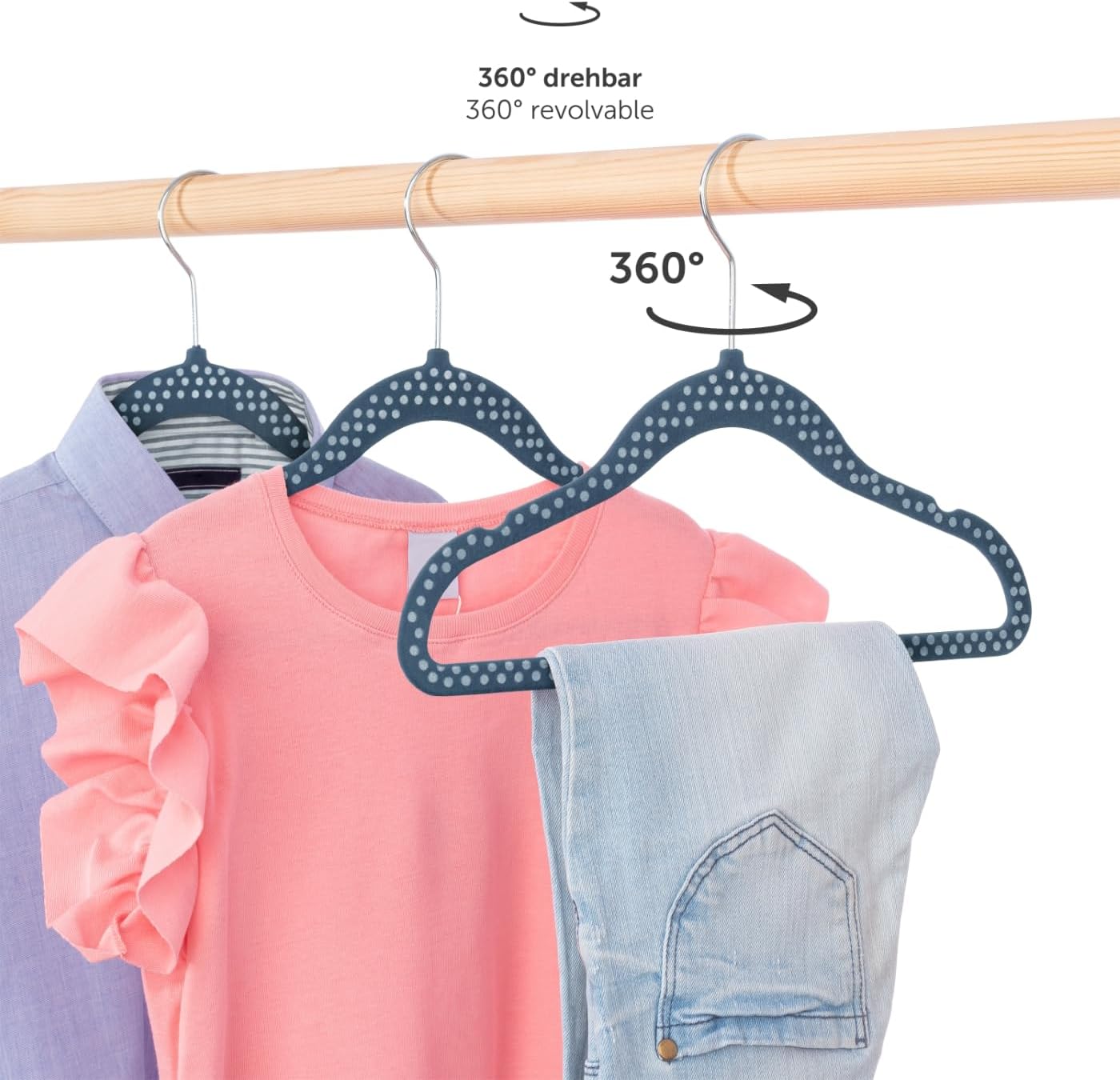 30-teiliges Kinderkleiderbügel Set, 30 Stück Dunkelblau Gepunktet