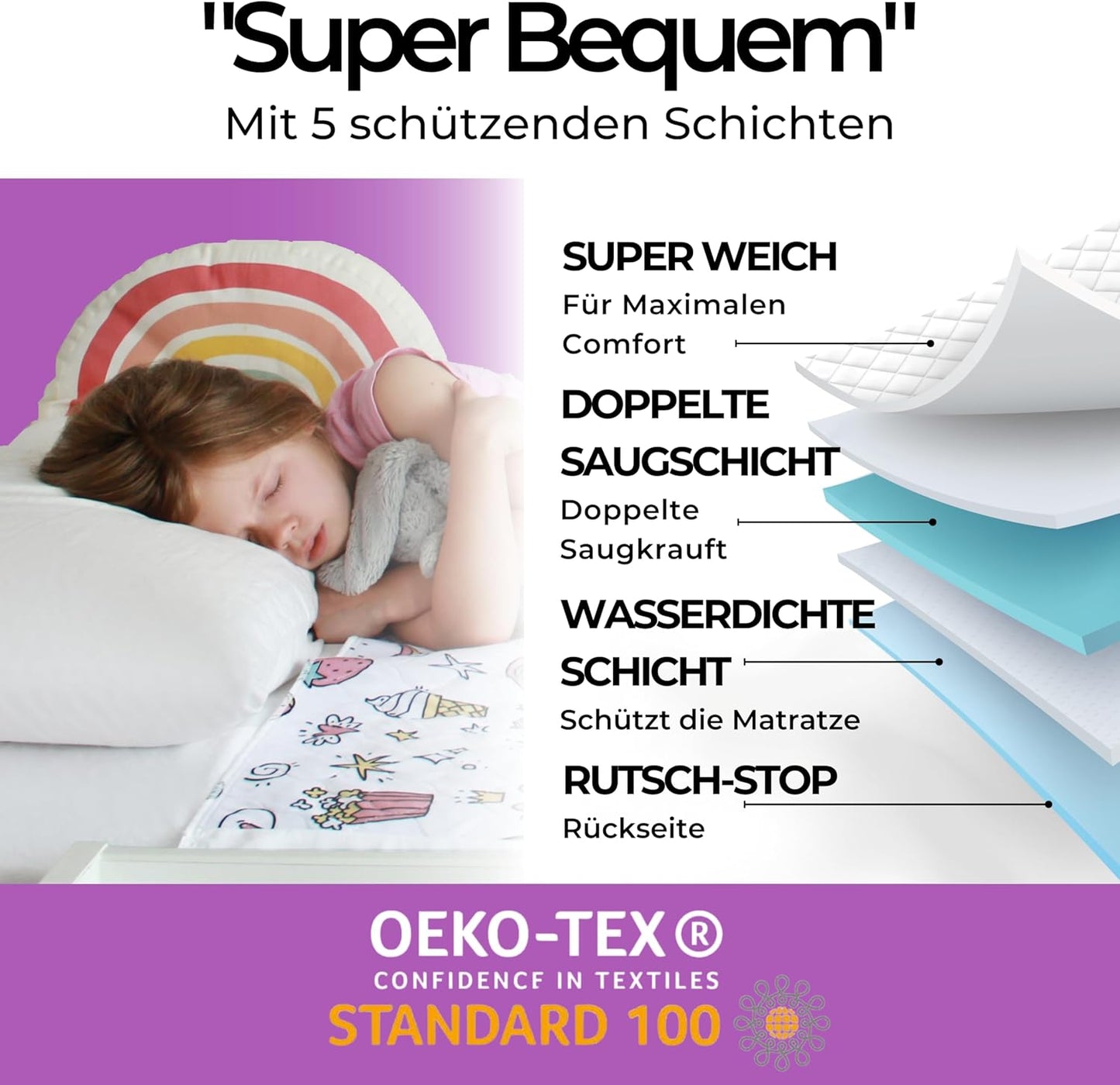 Wasserdichte Bettunterlage für Kinderbetten, Einhorn - Klein (Bis 90cm Breite) 1er-Pack