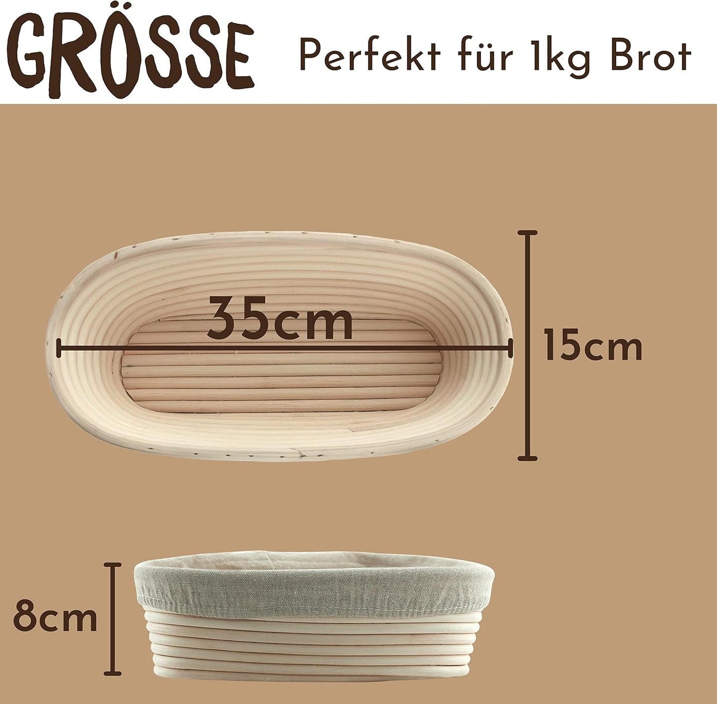Gärkörbchen mit Teigschaber, Ovale 35 cm