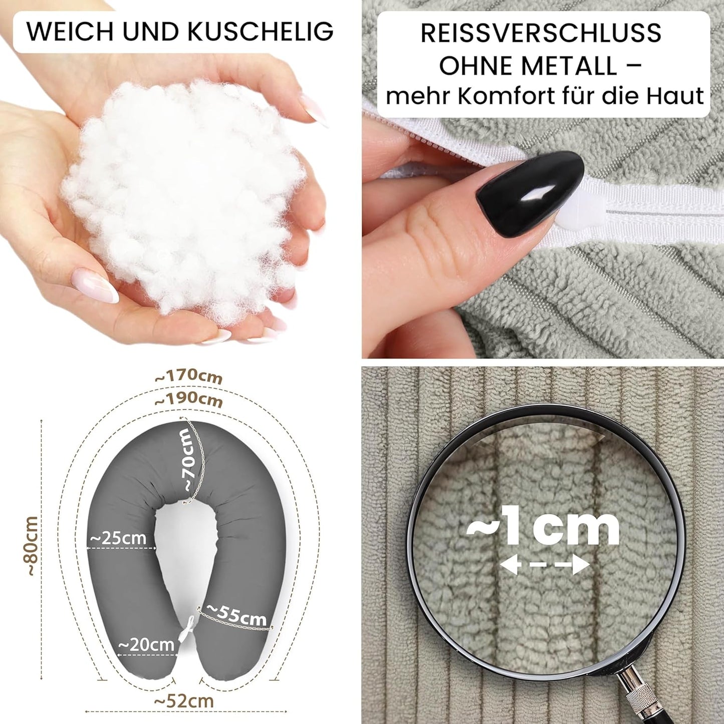 XXL Seitenschläfer- und Stillkissen 170 cm, Tauglanz Stillkissen 170 cm