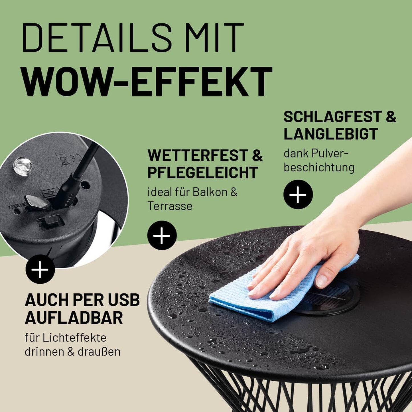 Beistelltisch mit LED-Solarbeleuchtung, 2in1