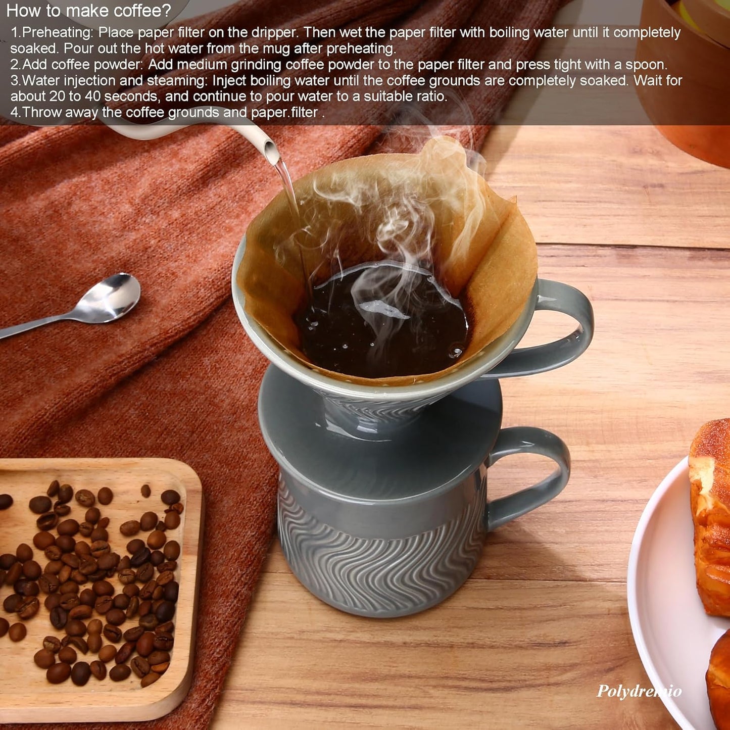 Pour-Over Kaffeebereiter mit Papierfiltern, 450 ml(Grau)