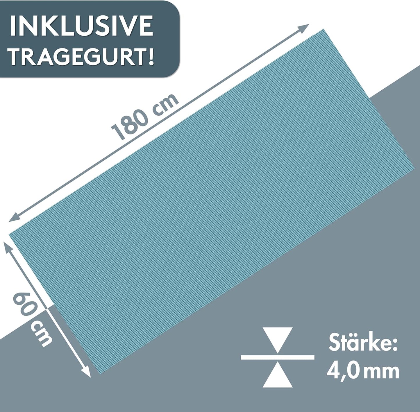 Yoga- und Fitnessmatte mit Tragegurt (180x60cm), 60 x 180 cm Türkis
