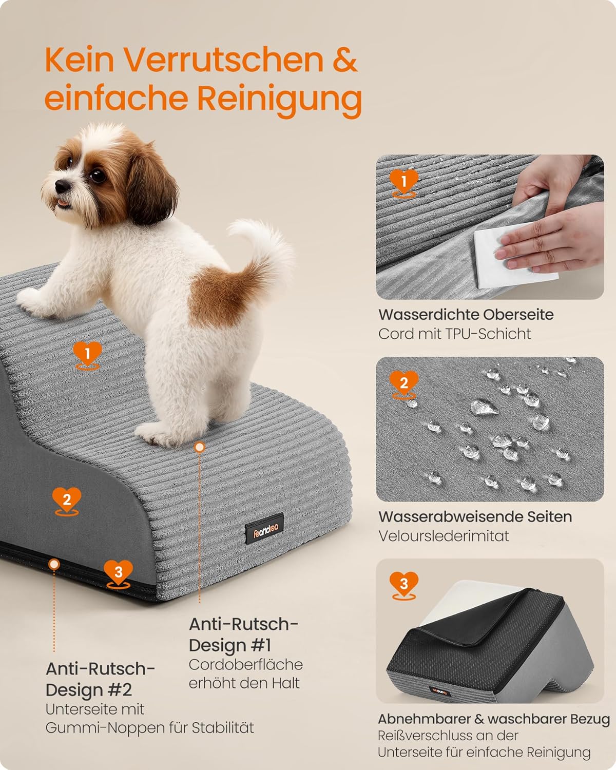 Haustiertreppe mit 2 Stufen, abnehmbarer Bezug, 2 Stufen (40T cm)