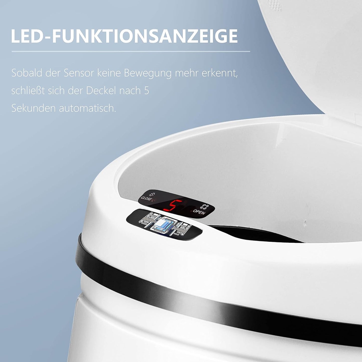 Abfalleimer mit Sensor und LED-Funktionsanzeige, 60 Liter Weiss