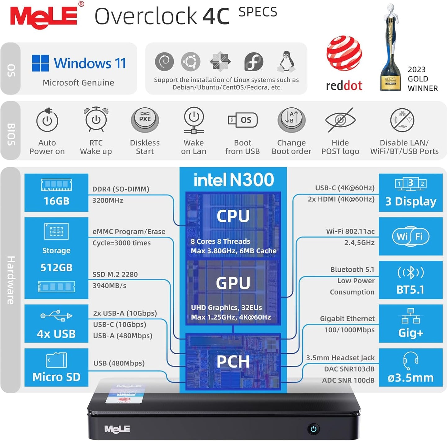Mini-PC Overclock4C N300, Overclock4C N300 16GB 512GB