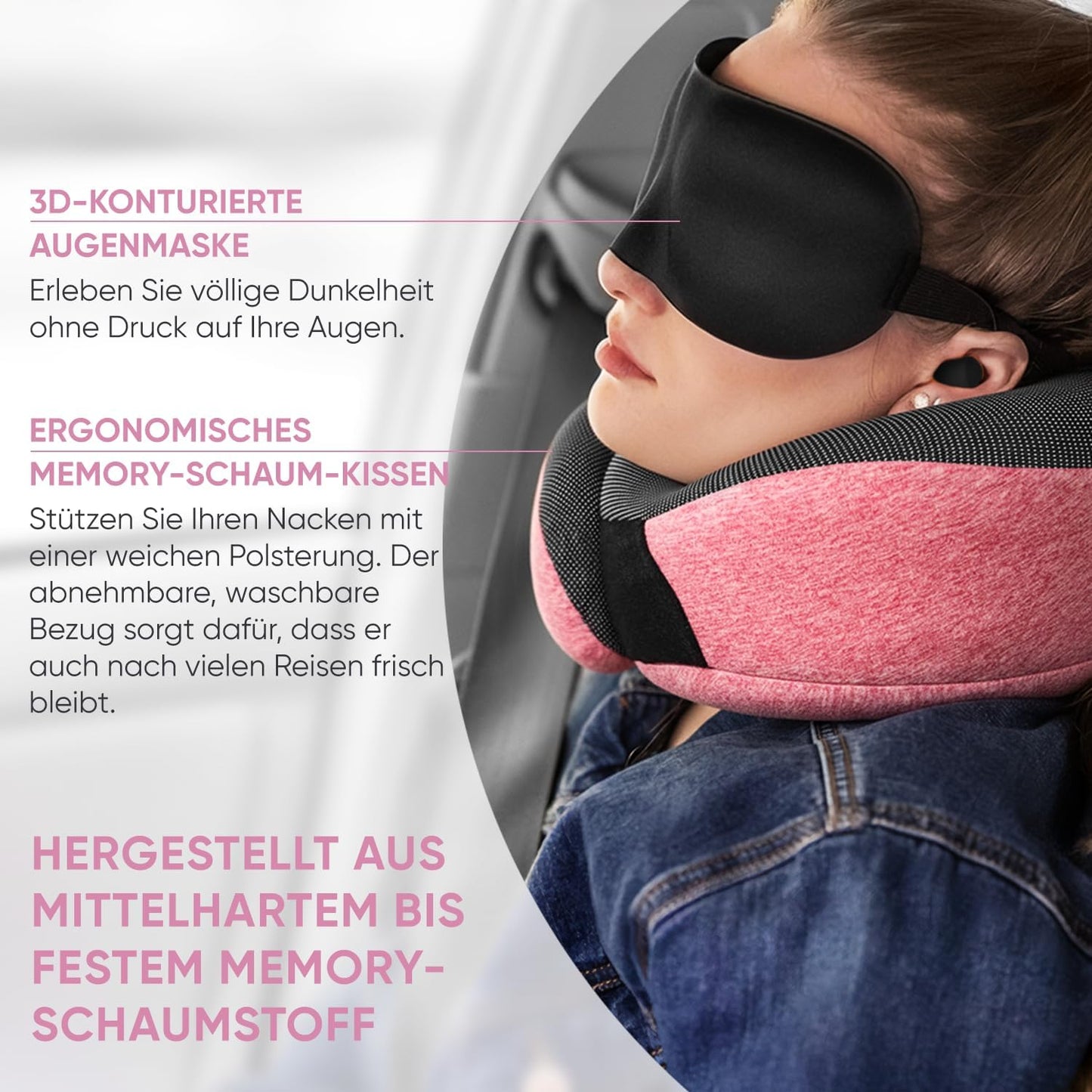 Nackenkissen und Schlafmaske, Rosa