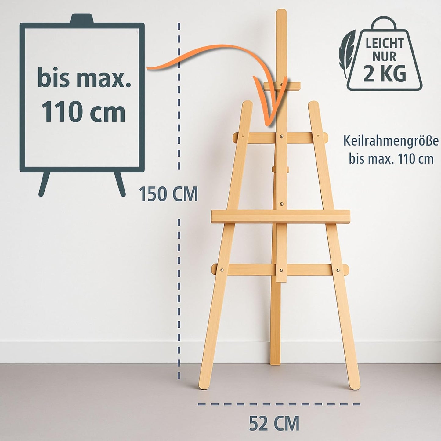 Holzstaffelei für Leinwände, Kieferholz 150 cm