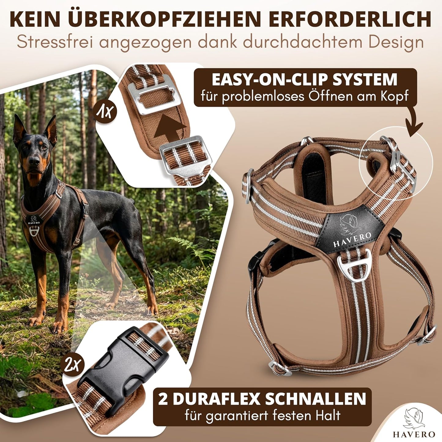 Hundegeschirr Easy-On-Clip, Braun M
