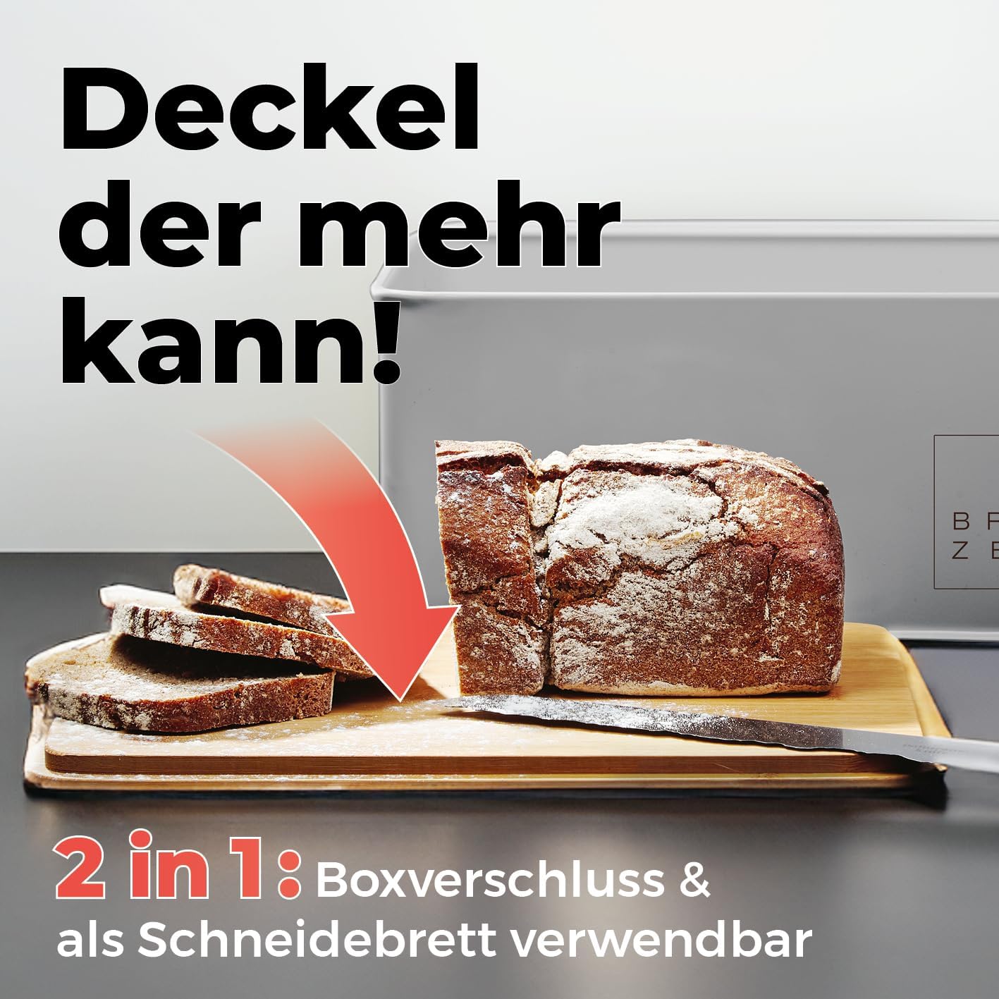 2in1 Brotkasten mit Schneidebrett, Hellgrau