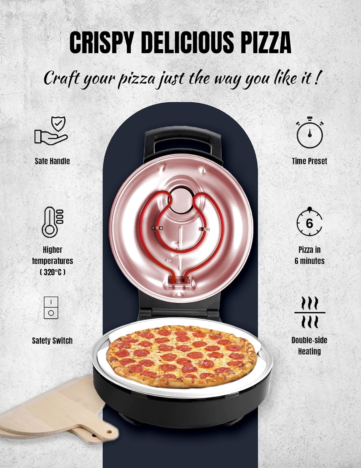 Pizzaofen mit Schamottstein & Pizzaschieber, Schwarz