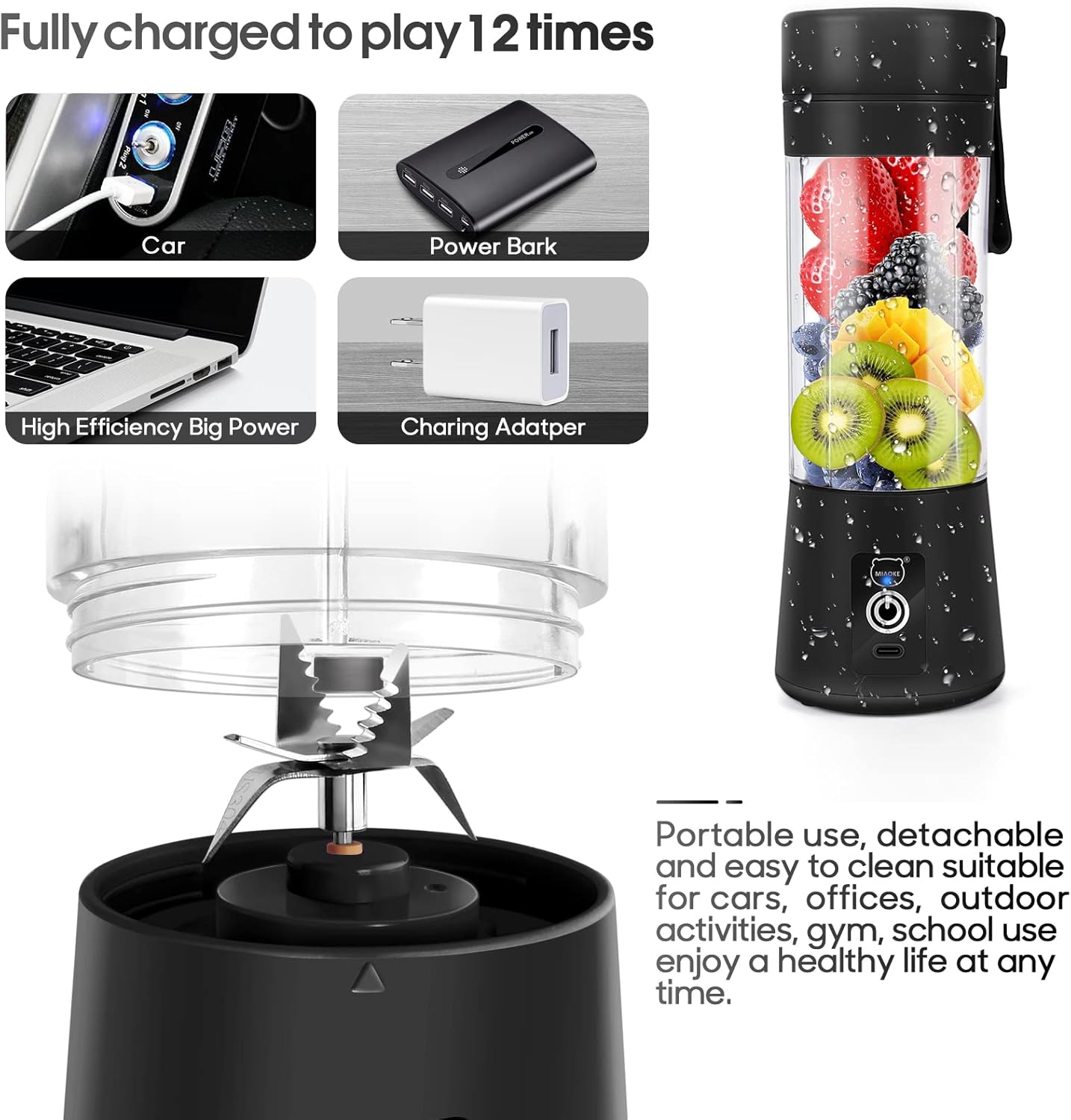 Tragbarer Mini-Saftmixer mit 3D-Klingen, USB-ladbar, Schwarz