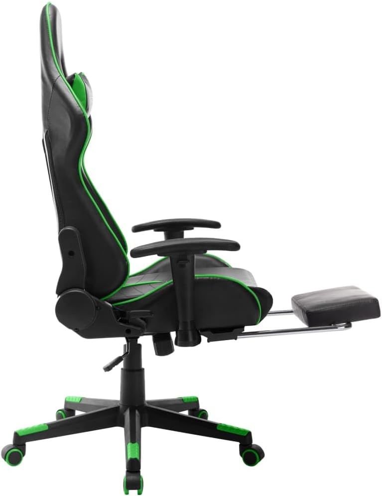 Gaming Stuhl mit Fussstütze und Höhenverstellung, Schwarz und Grün