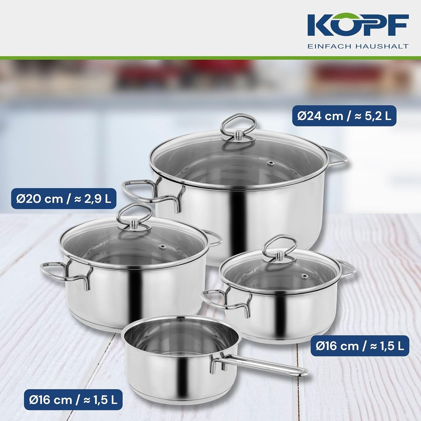 Topfset Merkur aus Edelstahl (4-teilig), 4-teilig