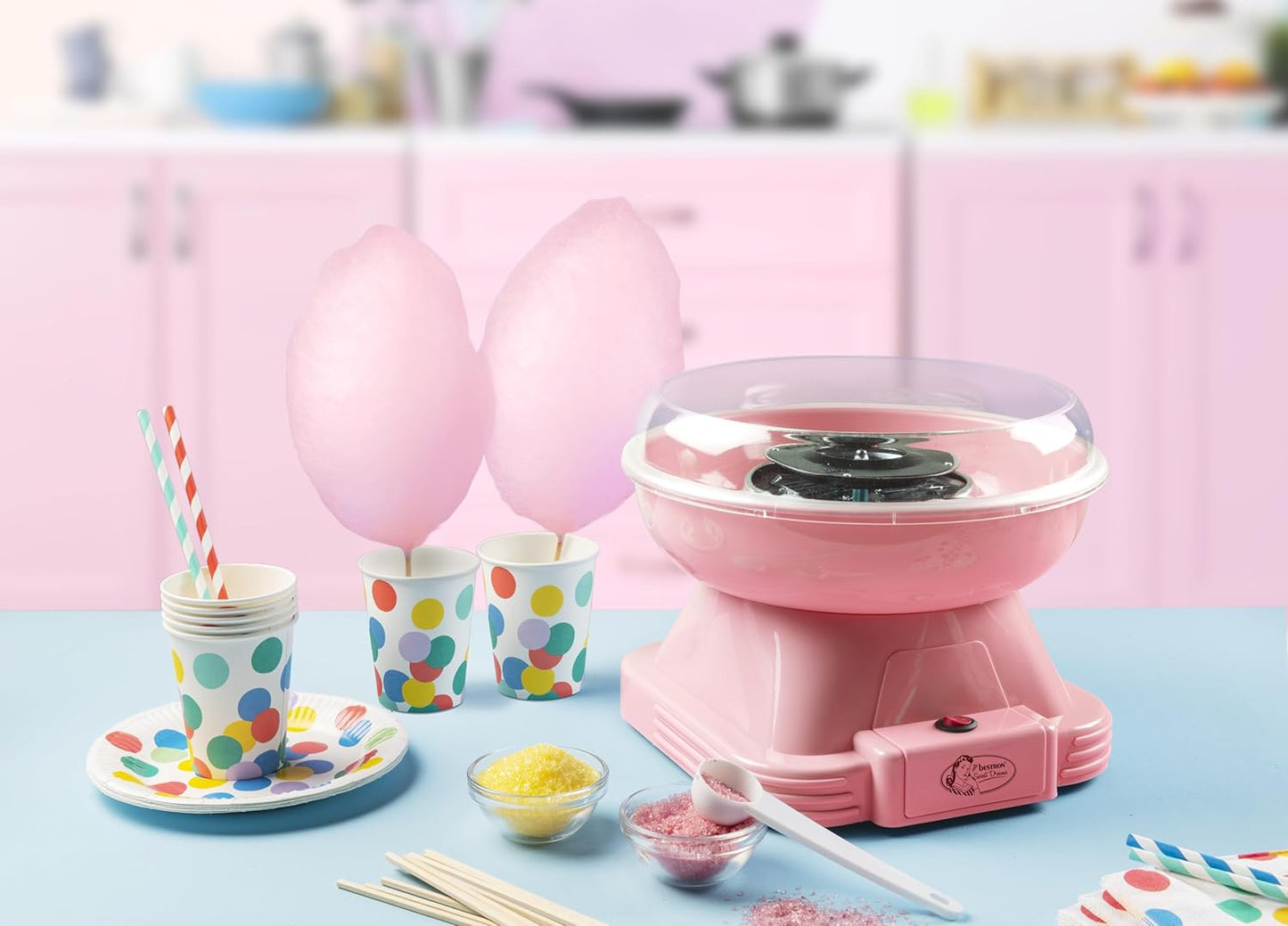 Retro Zuckerwattenmaschine, inkl. 10 Stäbchen, Sweet Dreams Collection, Rosa