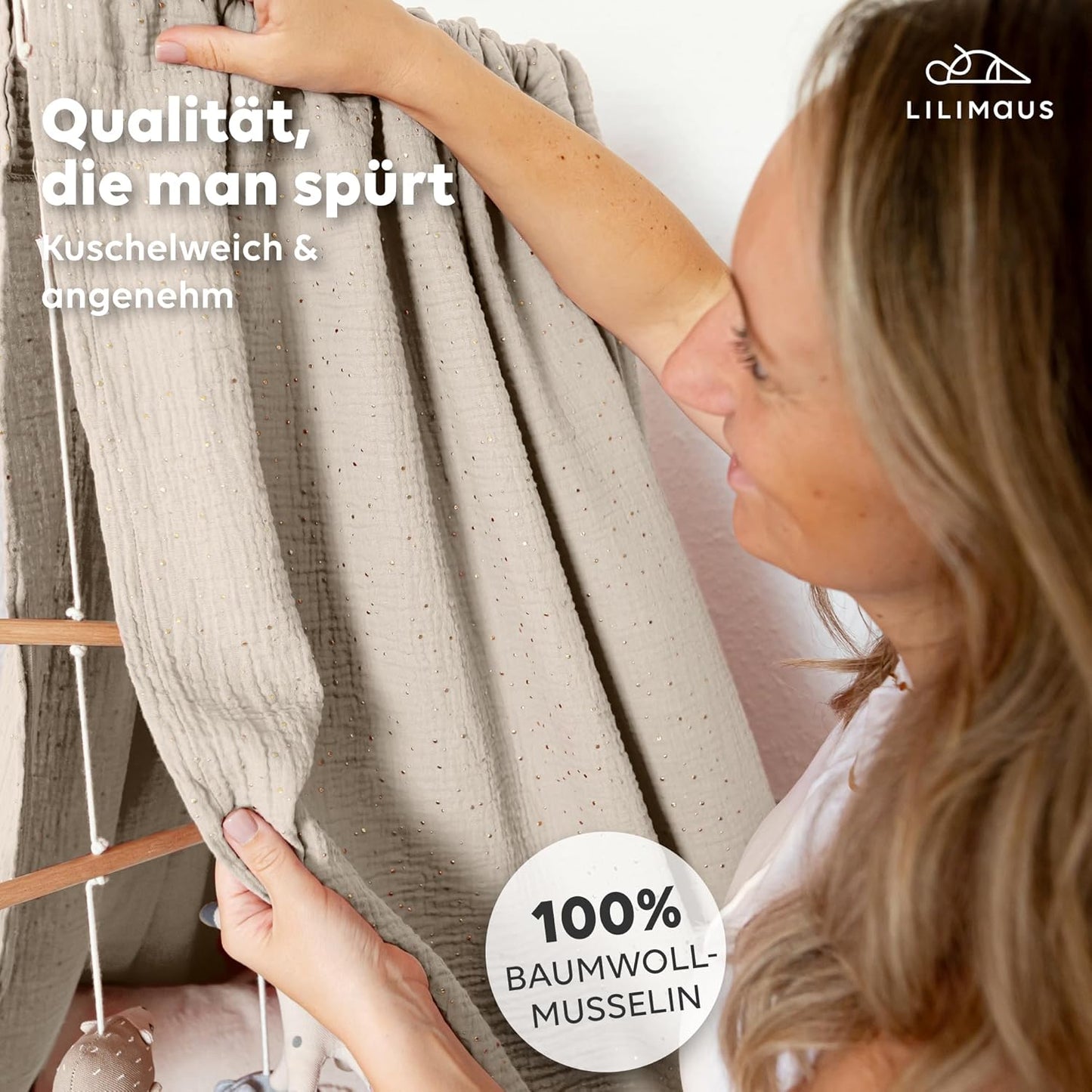 Betthimmel aus Musselin, Hellbeige ohne Himmelstange