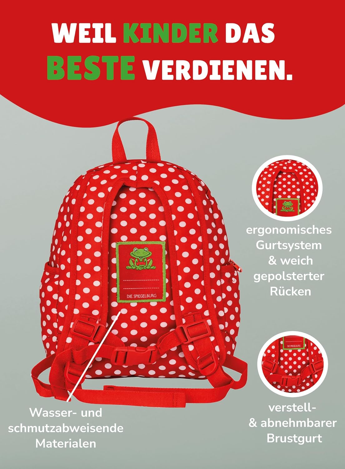 Kinder Rucksack mit Brustgurt, Frosch - Rot Rucksack
