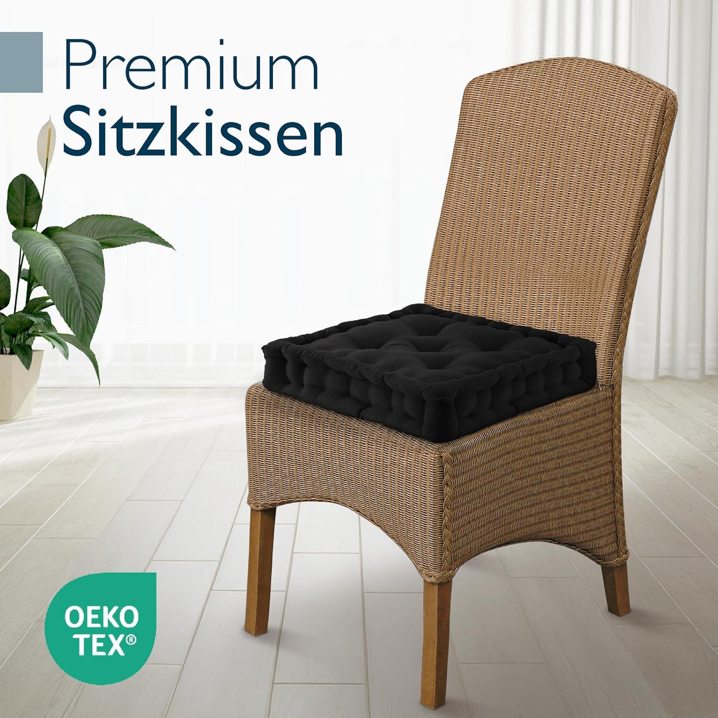 4er-Set Sitzkissen, 50x50 cm, 4 Kissen Schwarz
